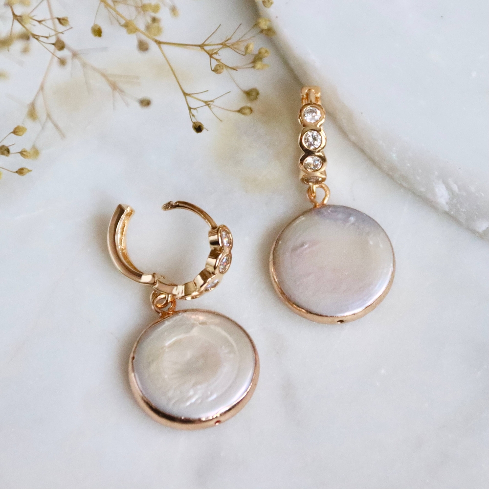Elegant Gold and White Hoop Earrings